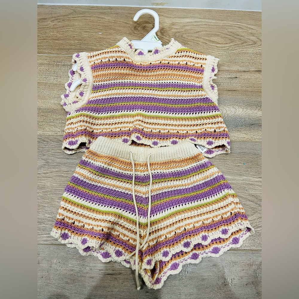 Striped Crochet Top and Shorts Set